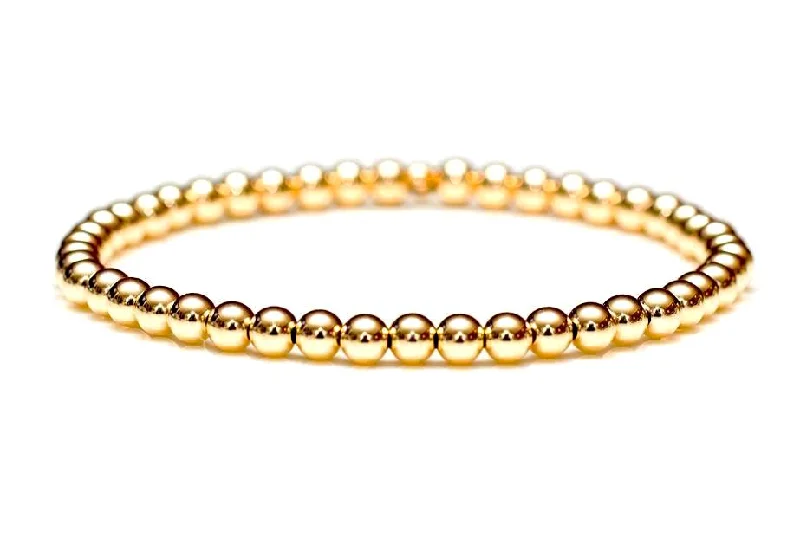 bohemian style gemstone bracelet for women-14k Gold Bead Stretch Bracelets, 3mm - 6mm, Men and Women's Bracelet