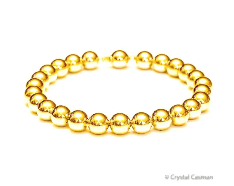 custom gemstone bracelet for men-14k Gold Bead Bracelet - 8mm - Men and Women's Bracelet.