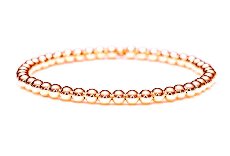 silver bracelet with engraved quote-14k Rose Gold Ball Bead Stretch Bracelets, 3mm - 6mm. Men and Women's Bracelet