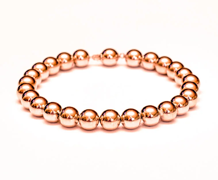 customized gemstone link bracelet-14k Rose Gold Bead Bracelet - 8mm - Women and Men's Bracelet