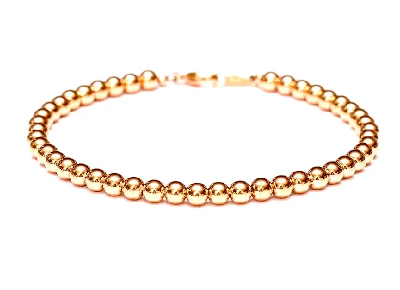 men's multi-layered leather bracelet-14k Rose Gold Bead Bracelet - Women and Men's Bracelet - 4mm