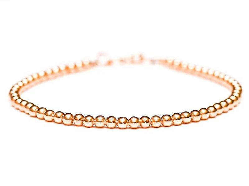 leather cuff bracelet with crystal beads-14k Rose Gold Bead Bracelet - Women and Men's Bracelet - 3mm