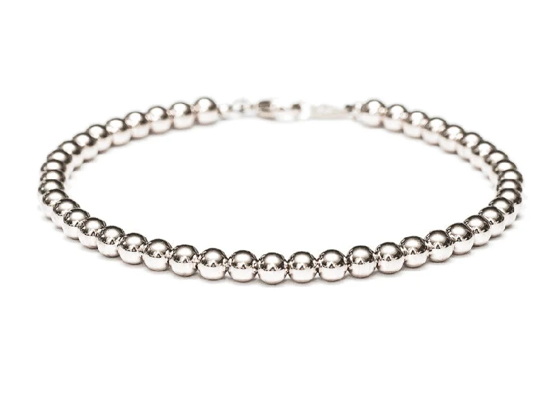 handmade rope bracelet with metal clasp-14k White Gold Bead Bracelet - 4mm - Women and Men's Bracelet