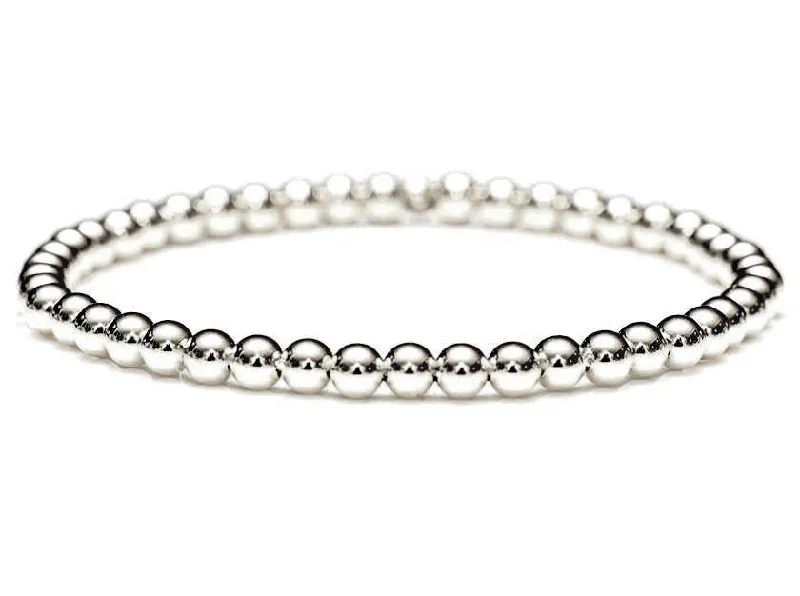 elegant gemstone bracelet for weddings-18k White Gold Ball Bead Stretch Bracelets, 3mm - 6mm, Men and Women's Bracelet