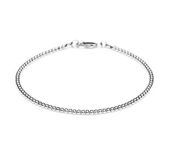 stylish silver bracelet with engraved initials-18k White Gold Bead Bracelet - 2mm - Women or Men's Bracelet