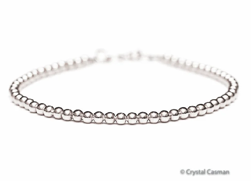 handmade silver bracelet for men-18k White Gold Bead Bracelet - 3mm - Women or Men's Bracelet