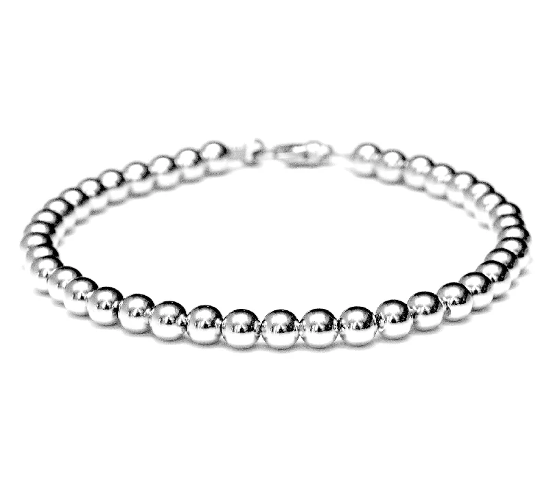 personalized rope bracelet for women-18k White Gold Bead Bracelet - Women and Men's Bracelet - 6mm