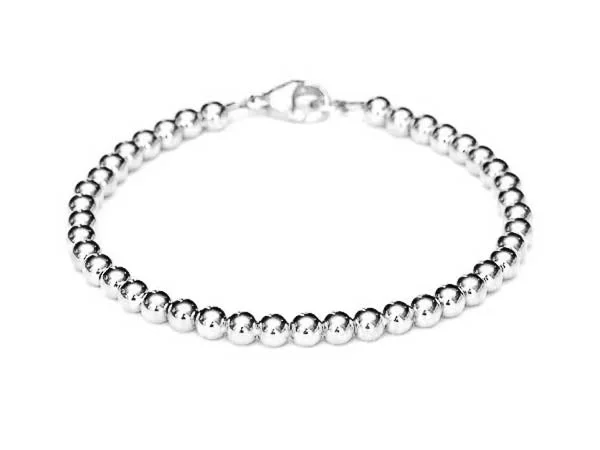 leather charm bracelet for women with crystals-18k White Gold Bead Bracelet - Women and Men's Bracelet - 5mm