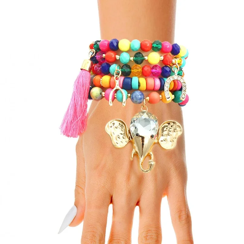 chic charm bracelet with pearls and crystals-Beaded Bracelets: Fashion's Charming Over the Rainbow Statement