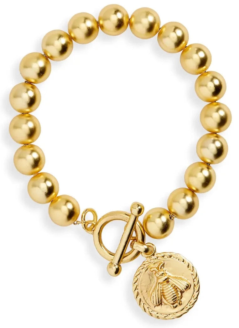 luxury gold charm bracelet for women-Bee X Beaded Chain Bracelet