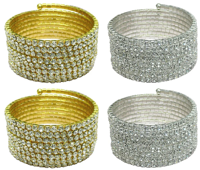 trendy handmade leather bracelet-Set of 3&4 Bella Crystal Spiral Bracelets 8 Strands of Crystal Spirals Bridal, Parties 5614-3&4