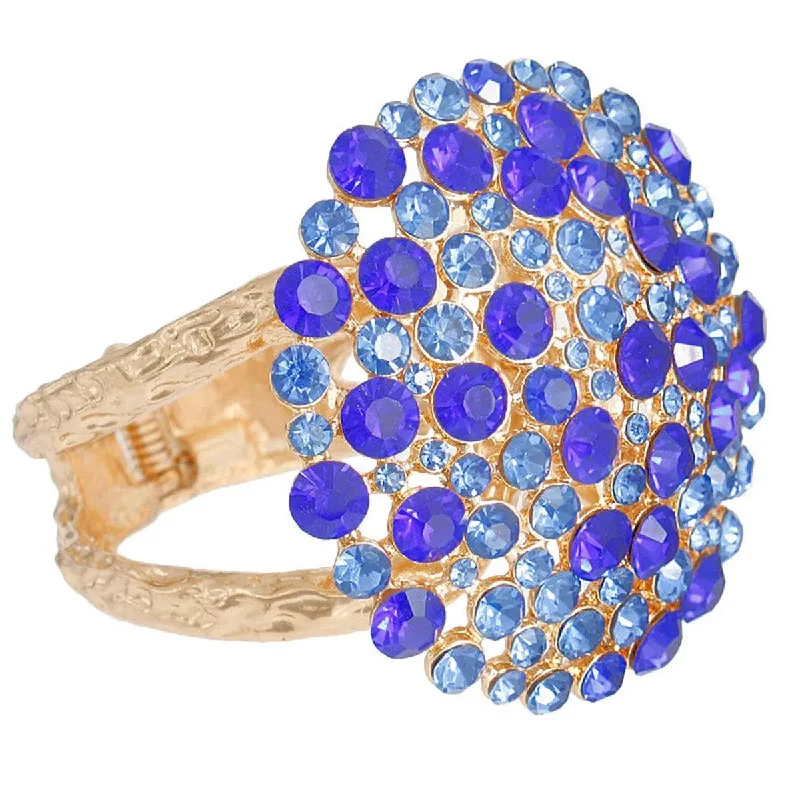 silver wrap bracelet with gemstone charm-Blue Bouquet Domed Gold Cuff Bracelet: Dazzle Your Style