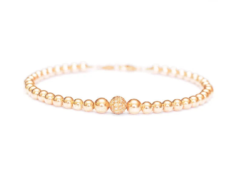 multi-strand beaded bracelet with charms-Diamond 14k Rose Gold Bead Chain Bracelet