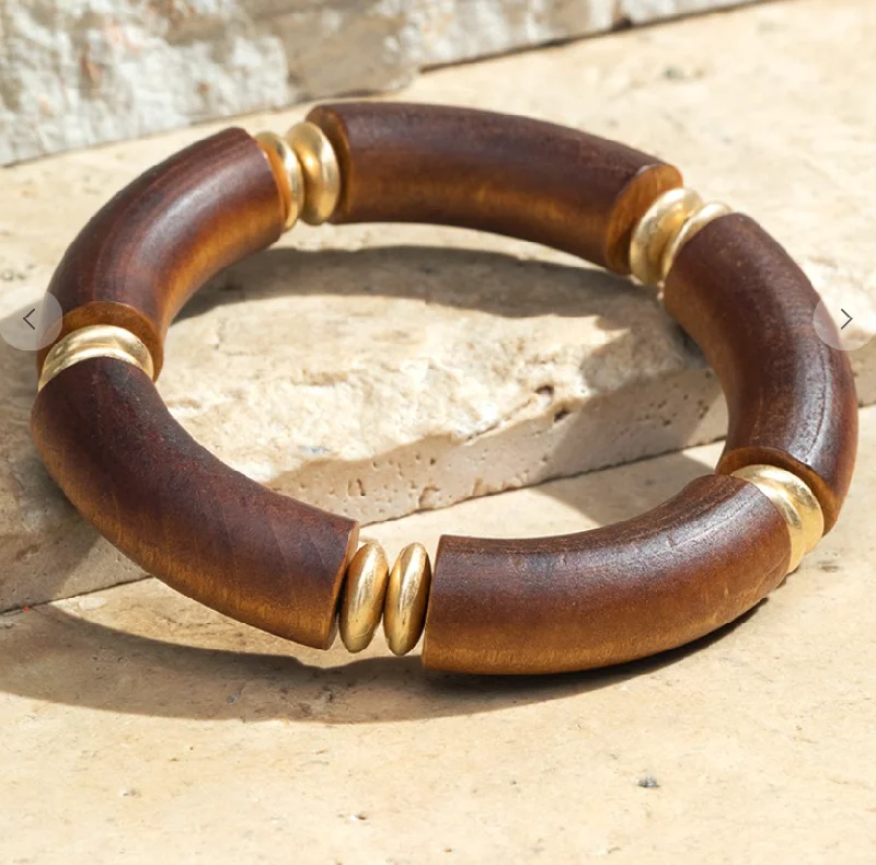 leather charm bracelet for women-Espresso Wood Bead Bracelet