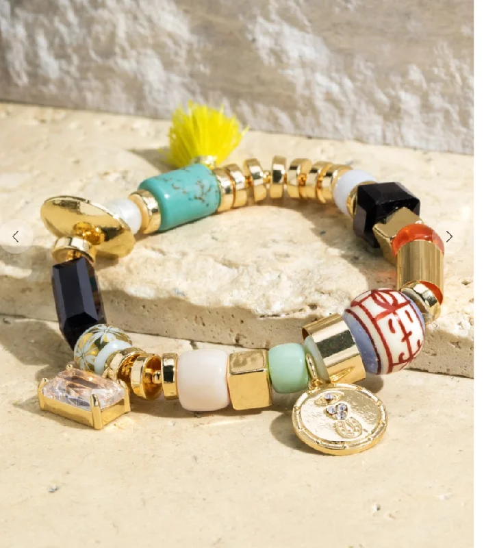 handmade leather and crystal bracelet-Fiesta Mix Bracelet