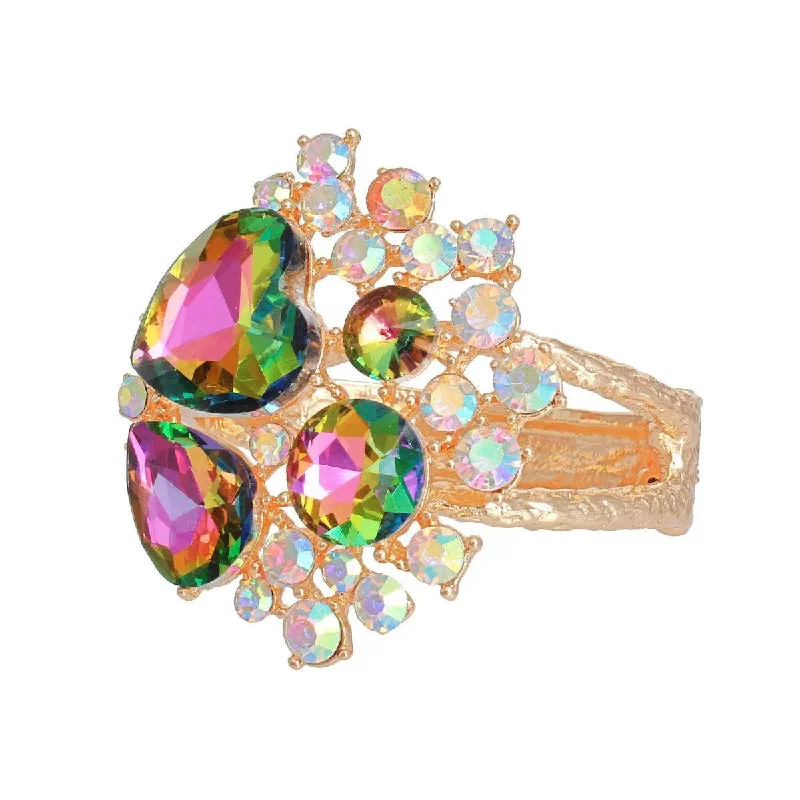 delicate gold cuff bracelet for women-Fabulous Pink & Green Bloom Cuff: Your Next Gold Bracelet Obsession