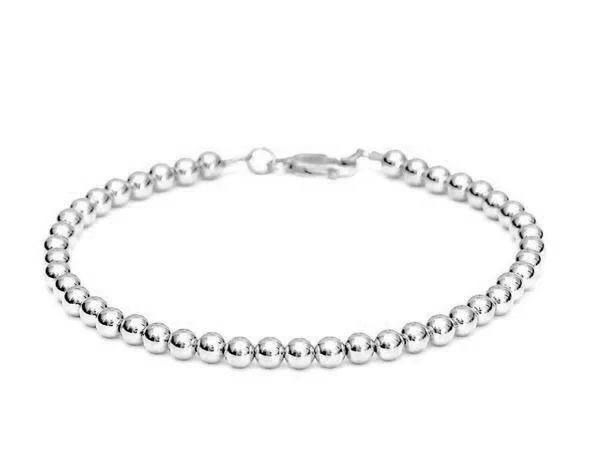 adjustable gemstone bracelet with metal clasp-Heavy 14k White Gold Bead Bracelet - Women and Men's Bracelet - 5mm, 9g