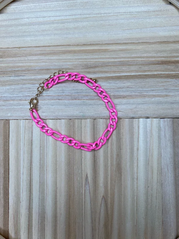 custom name bangle bracelet-Hot Pink Chain Ankle Bracelet