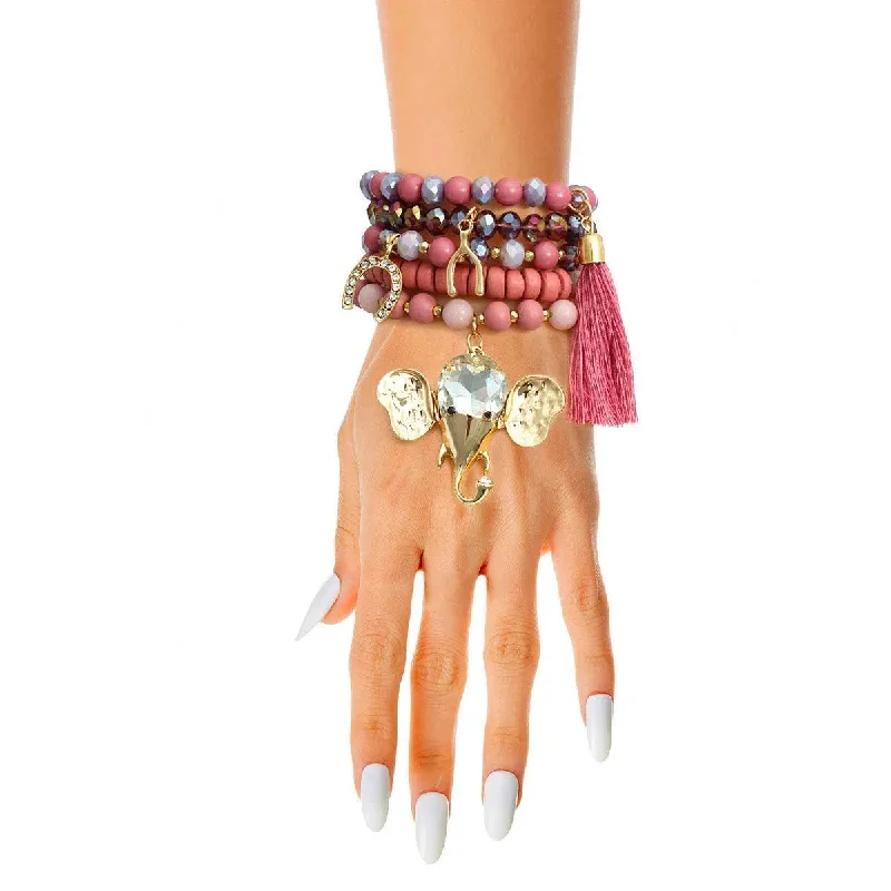 healing gemstone wrap bracelet-Mauve Beaded Bracelets: Fashion's Charming Perse Statement