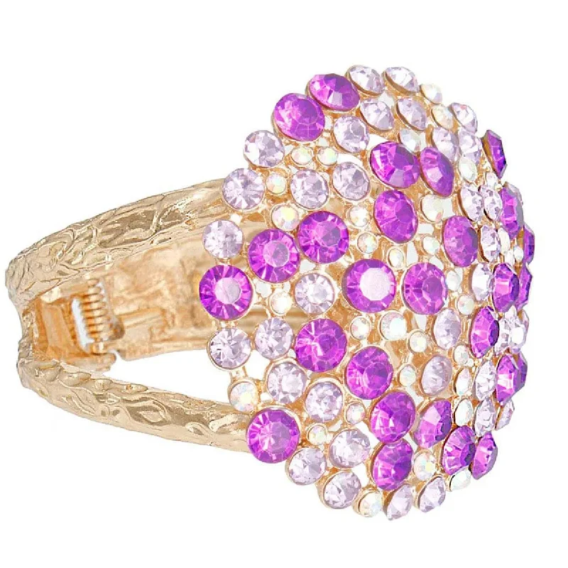 gold adjustable bracelet with gemstones-Purple Bouquet Domed Gold Cuff Bracelet: Dazzle Your Style