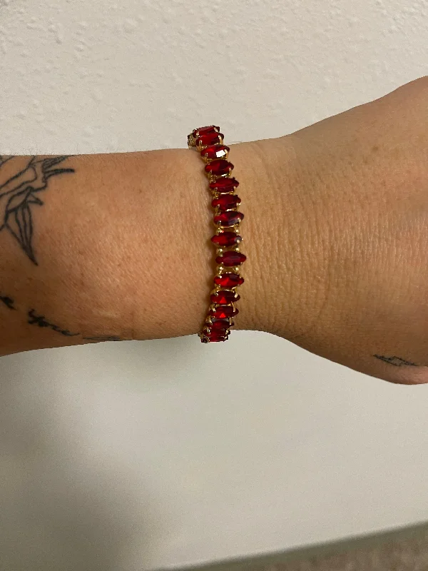 black leather bangle bracelet-Red Stone Stretch Bracelet