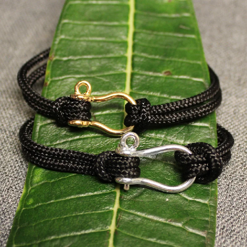 handmade leather and crystal bracelet-Sailor's Shackle Cord Bracelet