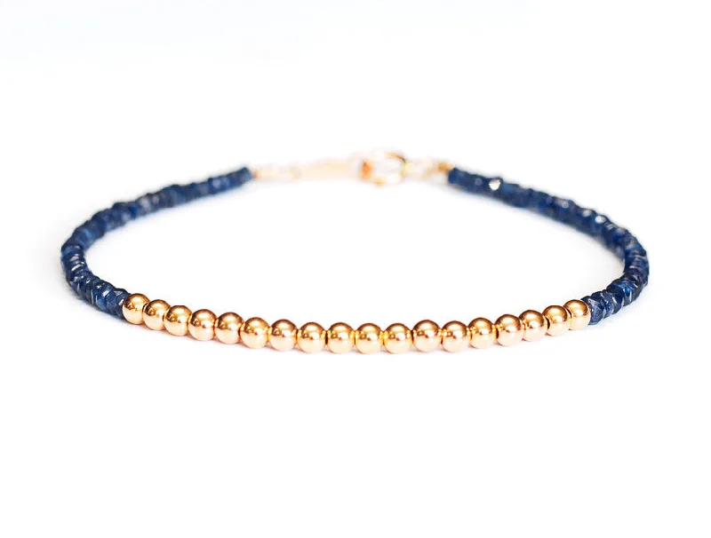 custom leather and crystal bracelet-Sapphire 14k Rose Gold Bead Bracelet - Women and Men's Bracelet