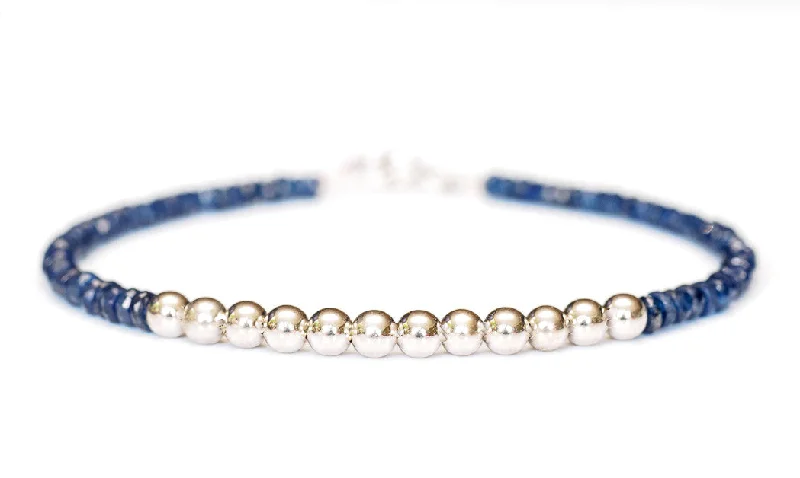 silver bracelet for men with custom engraving-Sapphire Bracelet in 14k White Gold - Women and Men's Bracelet