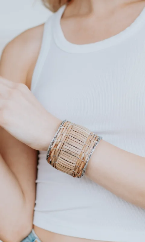 elegant braided leather bracelet-Stacy Wicker Cuff Bracelet