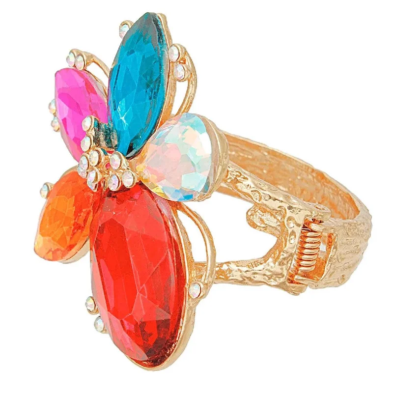 stylish gold gemstone bracelet-Stunning Multicolor Crystal Flower Cuff Bracelet - Must-Have Accessory