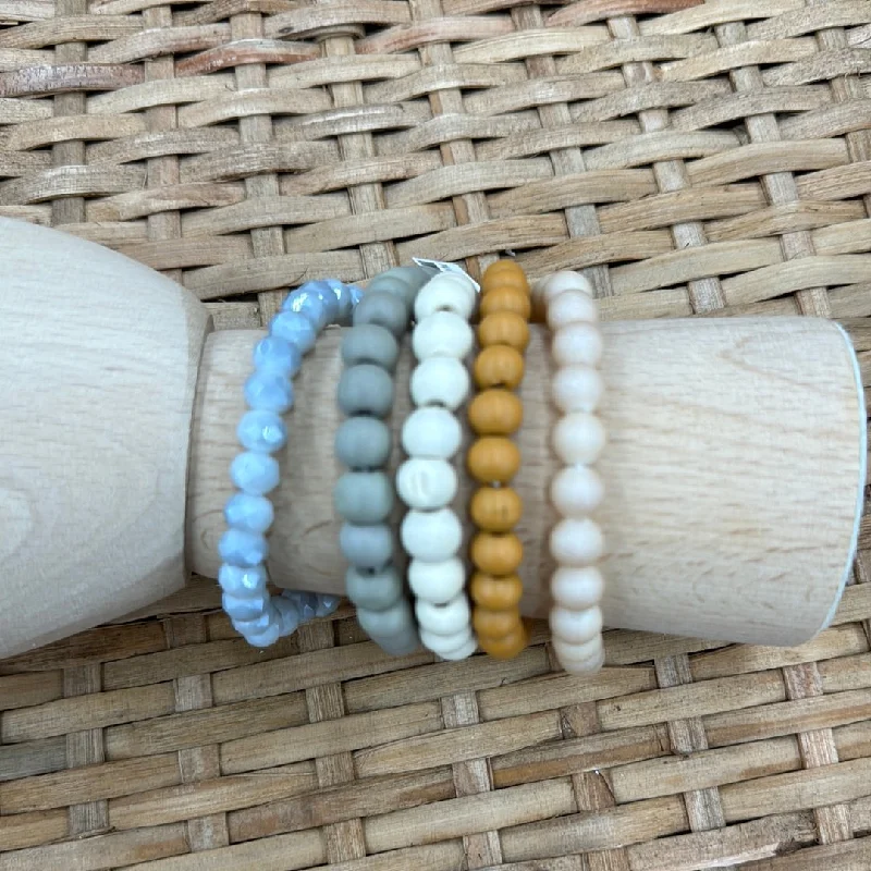 bohemian style gemstone bracelet for women-Multi Mixed Wood Stretch Bracelet