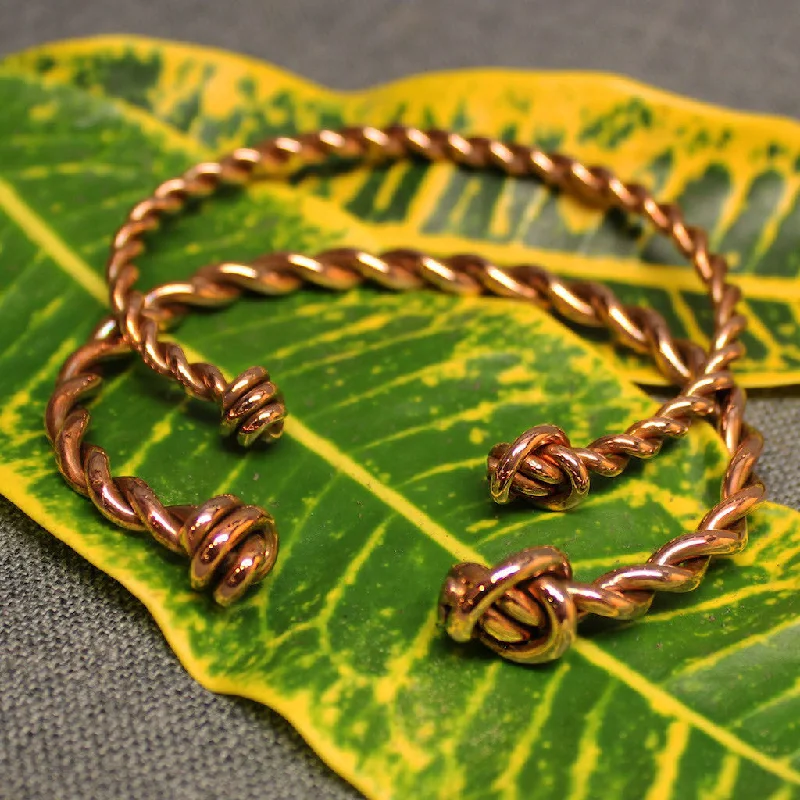 stylish gold gemstone bracelet-Twisted Knot Copper Cuff Bracelet