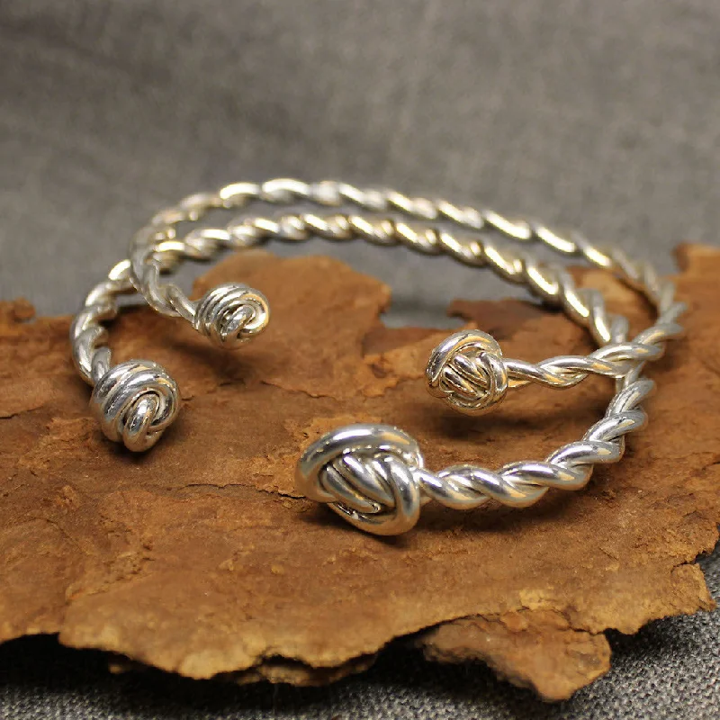 rose gold pearl bracelet-Twisted Knot Sterling Silver Cuff Bracelet