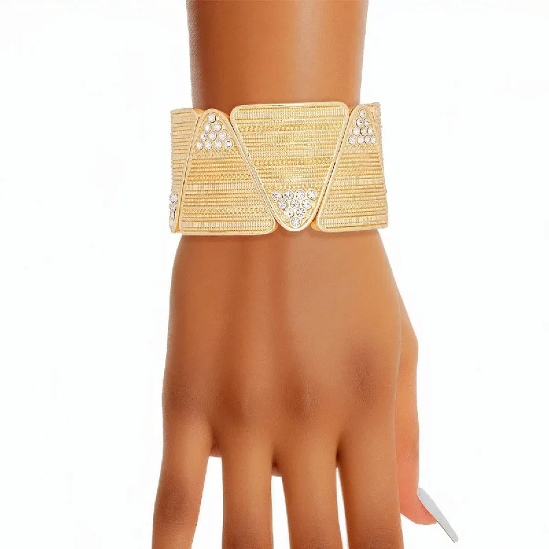 gold bracelet with gemstone inlays-Versatile Gold Triangle Bracelet: Glam Up Day & Night Ladies