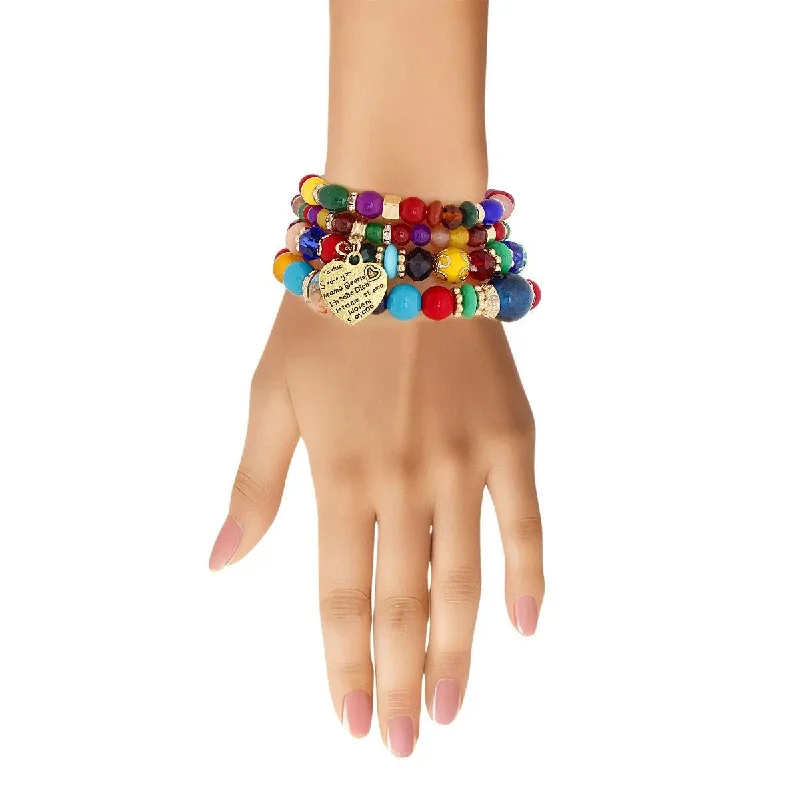 leather charm bracelet for women-Vibrant Bead Heart Charm Bracelet Set: Color Your Wrist Ladies!