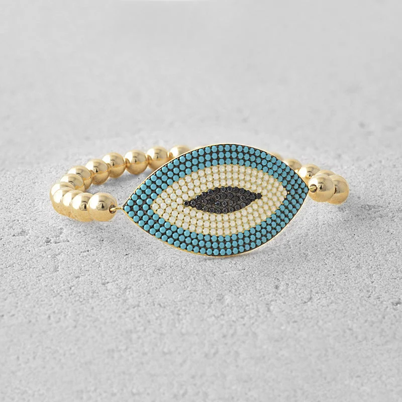 men's gemstone cuff bracelet-Vivian Turquoise Evil Eye Bead Bracelet