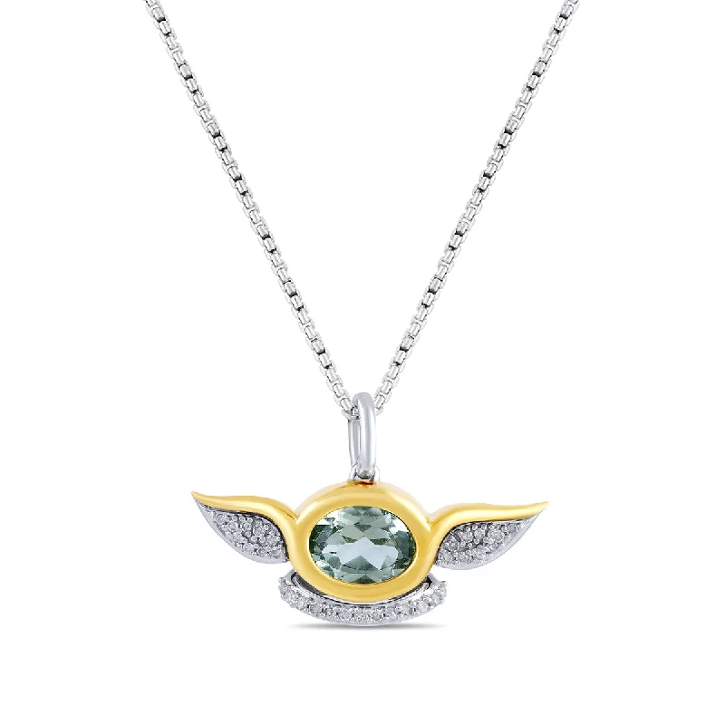 diamond and pearl necklace for women-Diamond and Green Amethyst GROGU™ Pendant in Sterling Silver