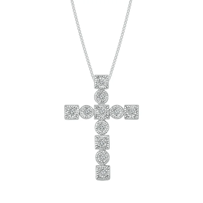 custom engraved heart necklace for men-1/10 CTW Diamond Cross 18-inch Pendant in Sterling Silver