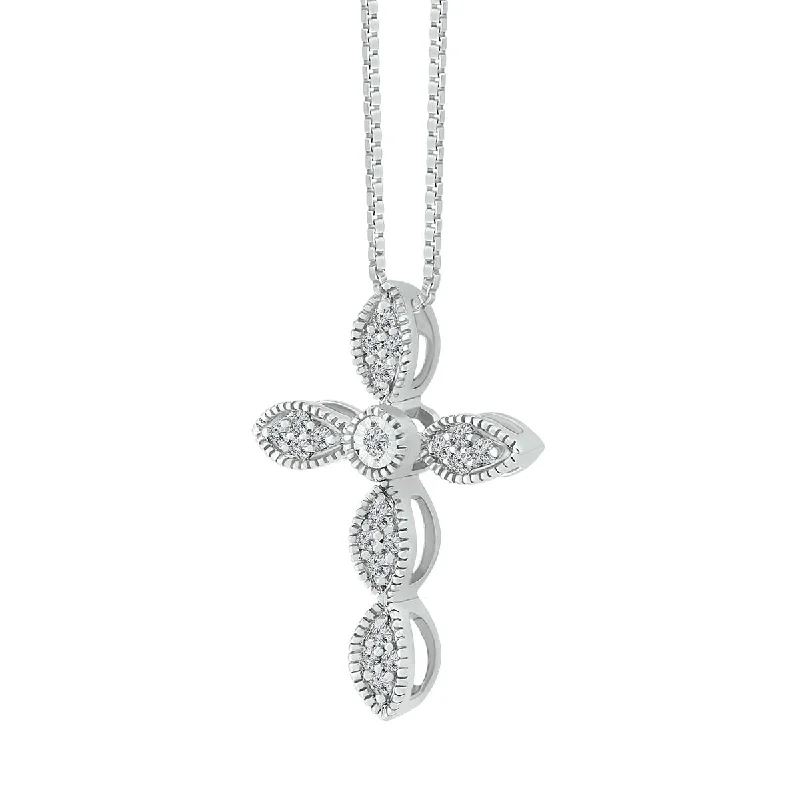 long silver chain necklace with pendant-1/10 CTW Diamond Cross 18-inch Pendant in Sterling Silver