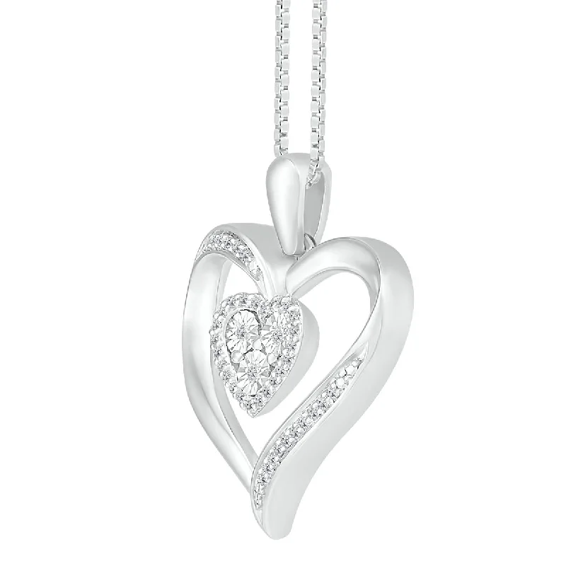 boho style gemstone pendant necklace-1/10 CTW Diamond Heart 18-inch Pendant in Sterling Silver