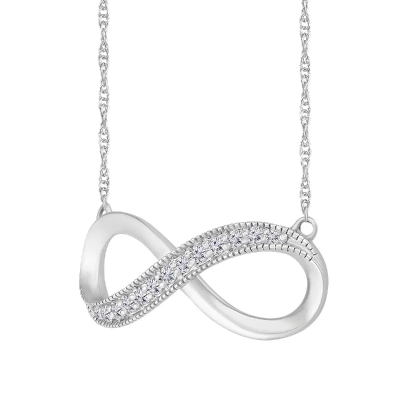 engraved silver pendant necklace with crystal-1/10 CTW Diamond Infinity 18-inch Pendant in 10KT White Gold