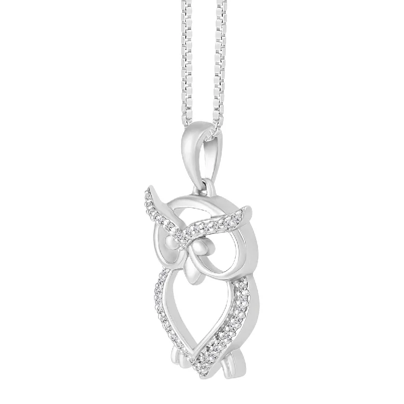 engraved family tree necklace for mom-1/10 CTW Diamond Owl 18-inch Pendant in Sterling Silver