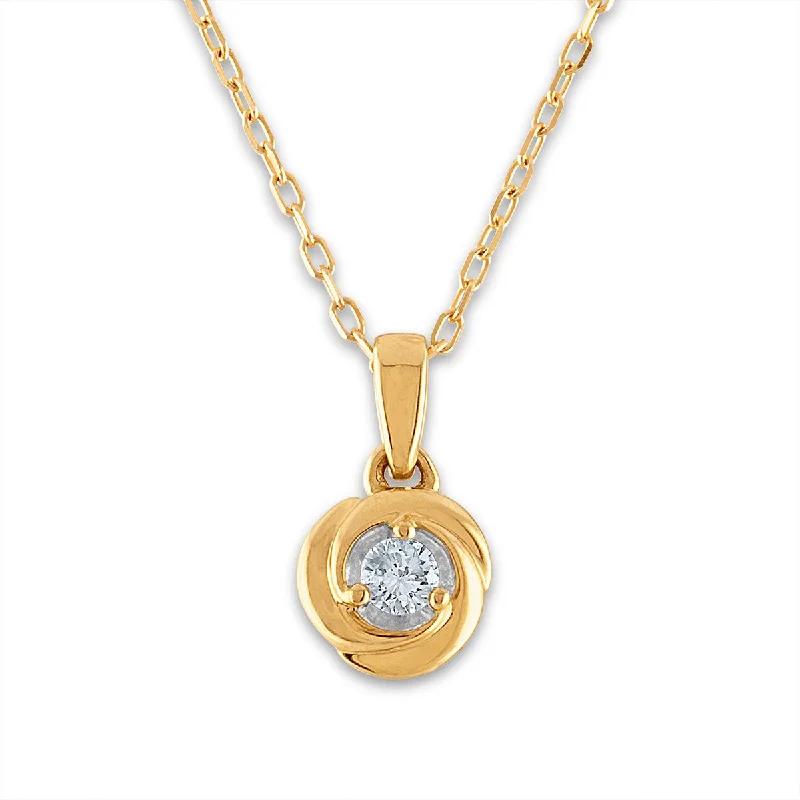 personalized photo charm pendant for couples-1/10 CTW Diamond Solitaire Love Knot 18-inch Pendant in 10KT Yellow Gold