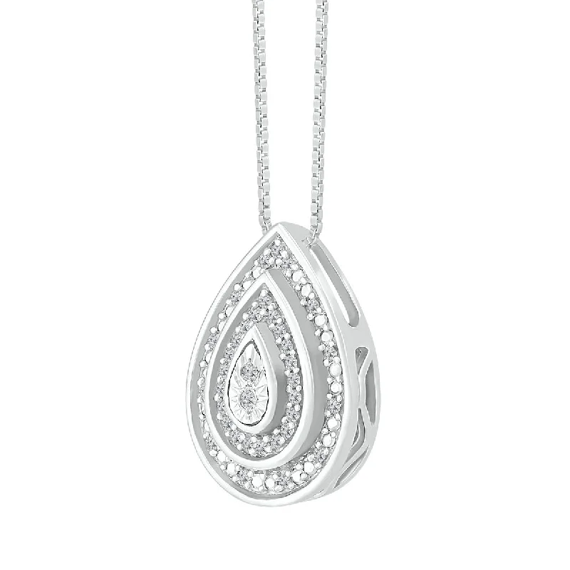 custom circle pendant necklace for her-1/15 CTW Diamond Cluster Pear Shaped 18-inch Pendant in Sterling Silver