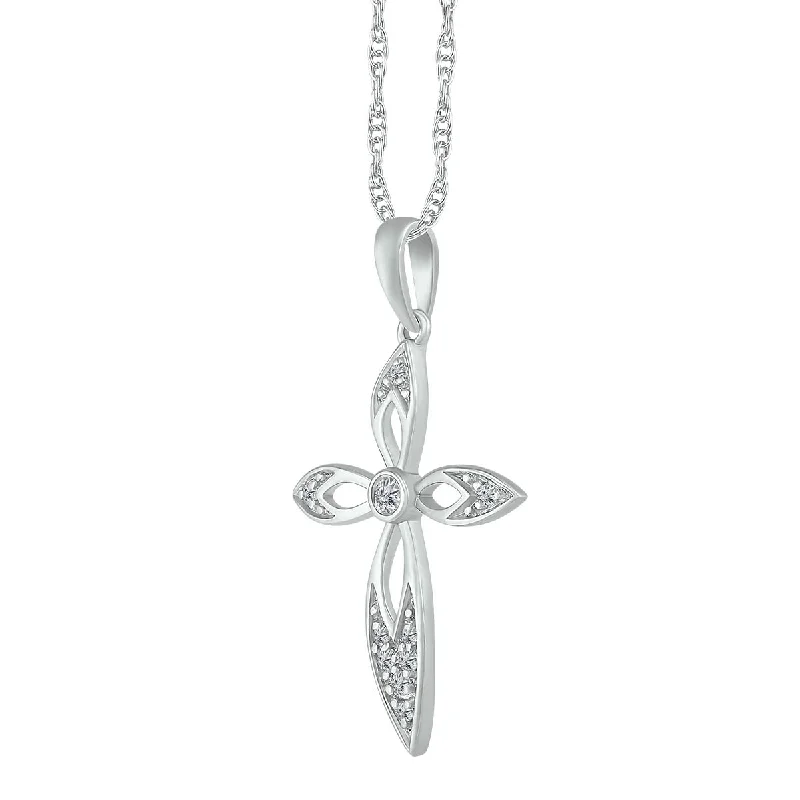 silver heart-shaped pendant for brides-1/15 CTW Diamond Cross 18-inch Pendant in 10KT White Gold