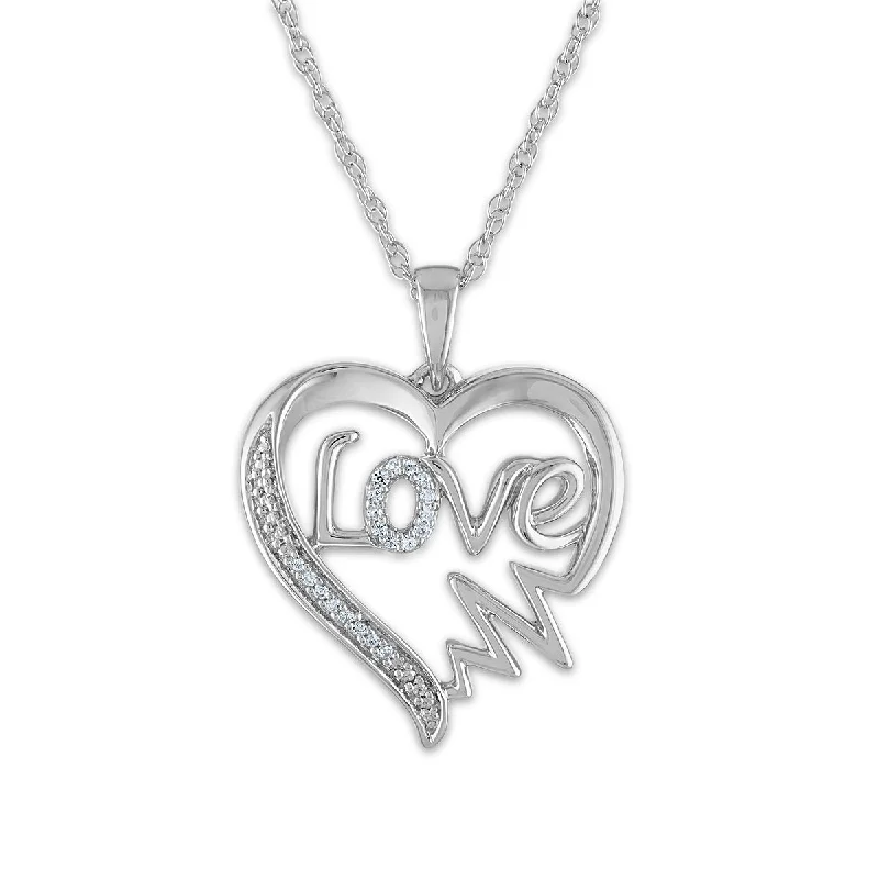 delicate gold choker necklace-1/16 CTW Diamond Heart 18-inch Pendant in Sterling Silver