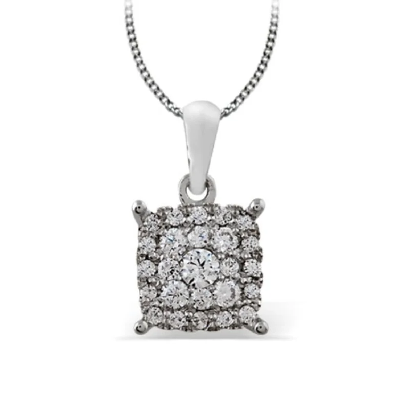 crystal pendant necklace with engraving for her-1/2 CTW Diamond Cluster 18-inch Pendant in 10KT White Gold