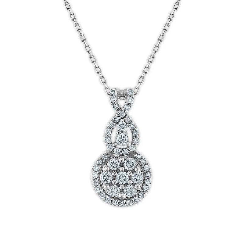 silver charm necklace with gemstone-1/2 CTW Diamond Halo Fashion 18-inch Pendant in 10KT White Gold