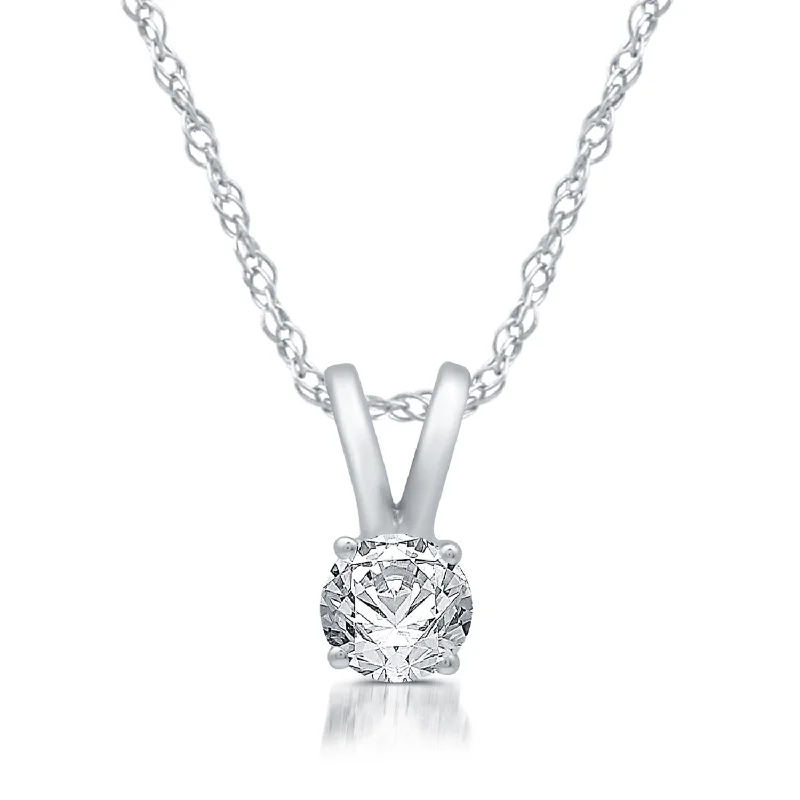 custom engraved gemstone pendant necklace-1/2 CTW Diamond Solitaire 18-inch Pendant in 10KT White Gold