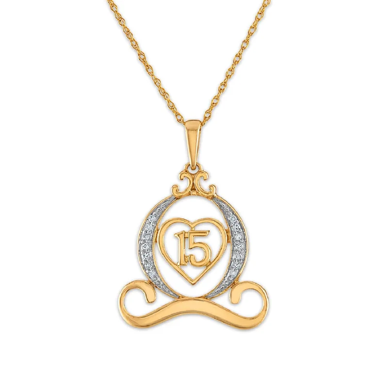 personalized men’s bar pendant necklace-1/25 CTW Diamond Quinceanera Carriage Heart 18-inch Pendant in 10KT Yellow Gold